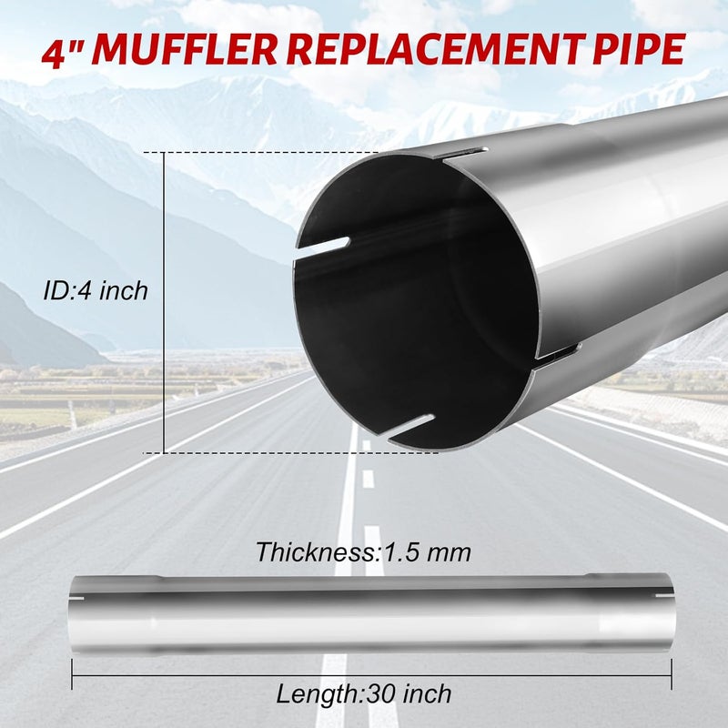 STMGW Silver Galvanized Straight Exhaust Pipe Tubing Steel 30 Inch Long 4 Inch OD - Image 2